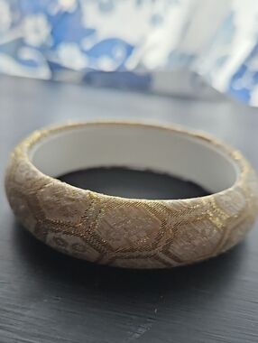 Gold and Cream Textured Fabric Bangle Bracelet